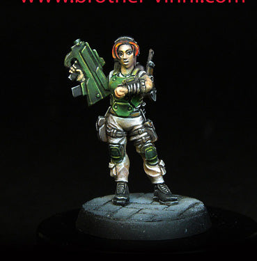 Female Guard (Imperial Soldier) miniature, 28 mm, sci-fi or grimdark wargaming